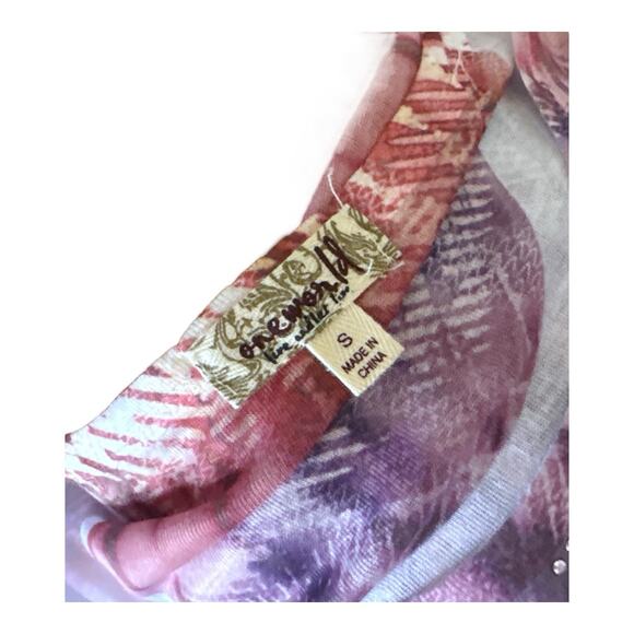 ONE WORLD Womens Size Small Short Sleeve Embellished Tribal Boho Print T Shirt - Picture 8 of 8